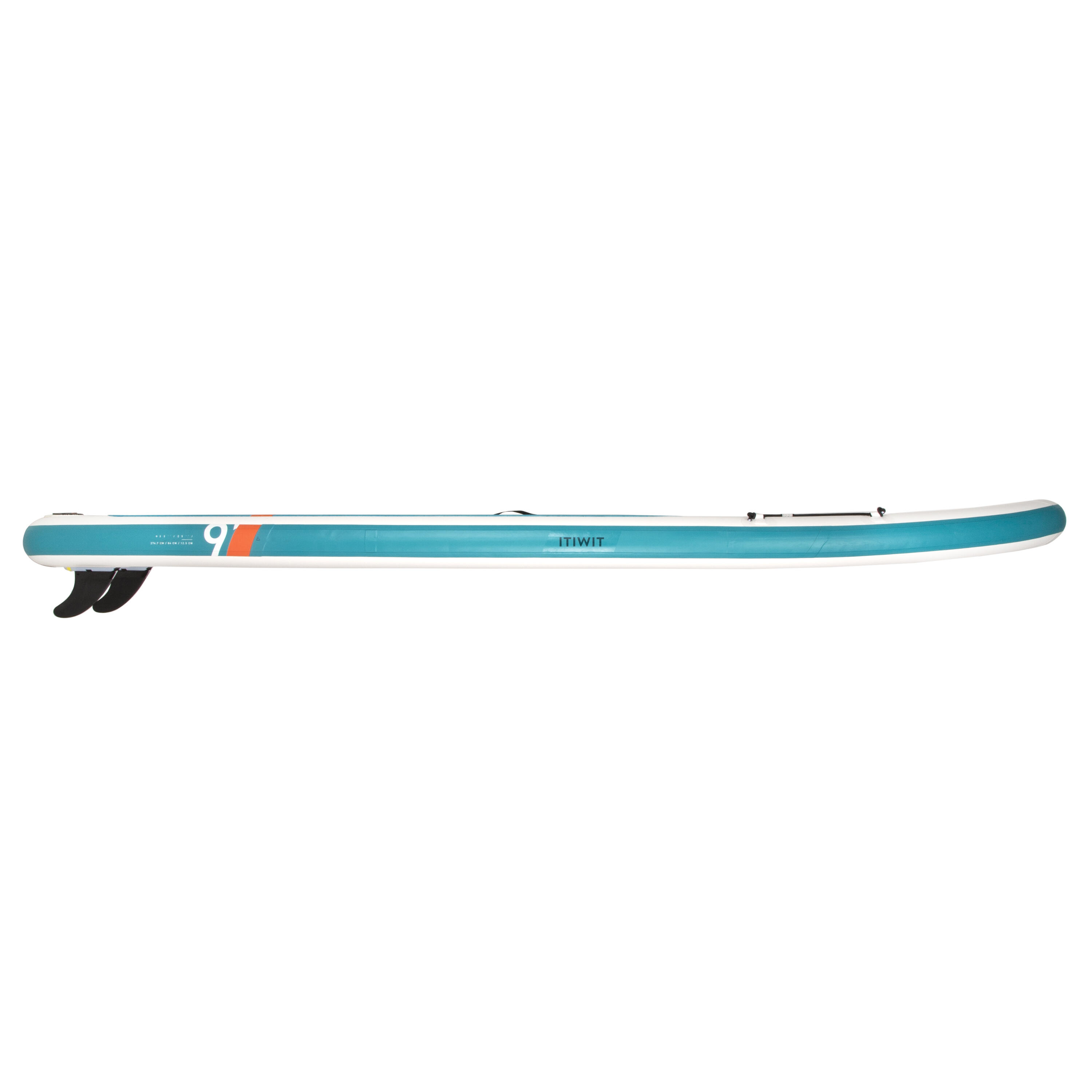 100 COMPACT 9FT (M) INFLATABLE STAND-UP PADDLEBOARD - WHITE AND GREEN (80kg) 6/29