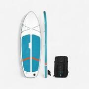 INFLATABLE COMPACT STAND-UP PADDLEBOARD - WHITE AND GREEN - MEDIUM