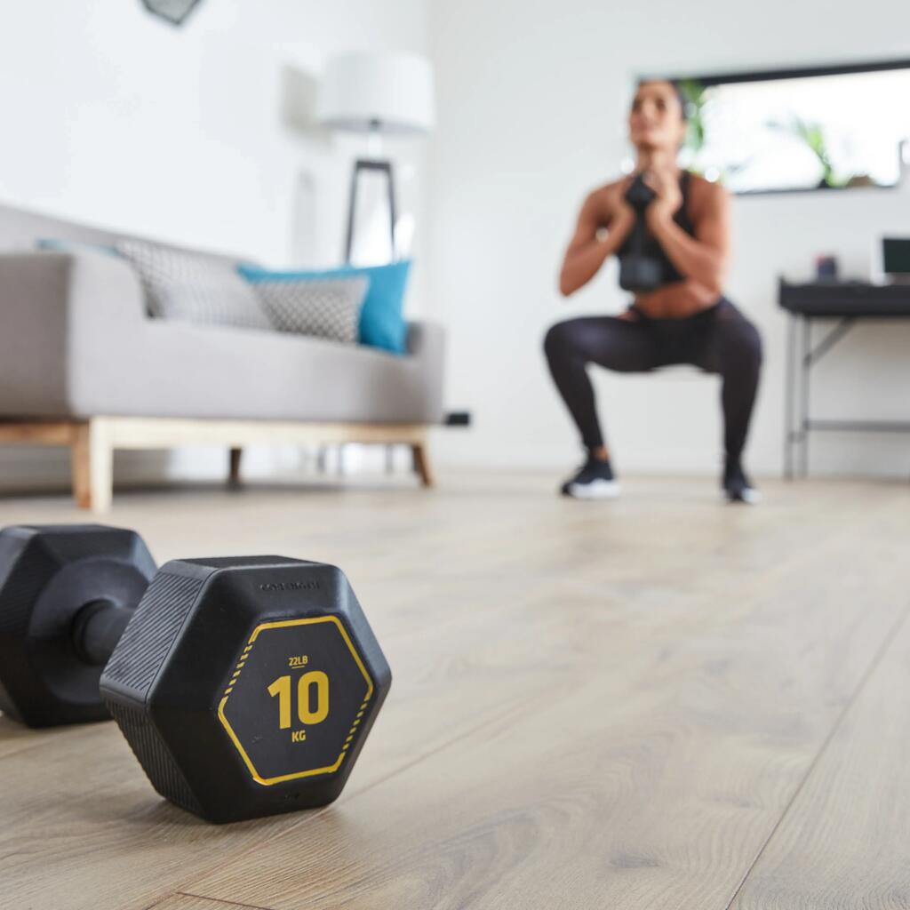 Haltère de cross training et musculation 10 kg - Dumbbell hexagonale noire