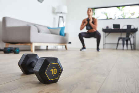 10 kg Cross Training & Weight Training Hexagonal Dumbbell - Black