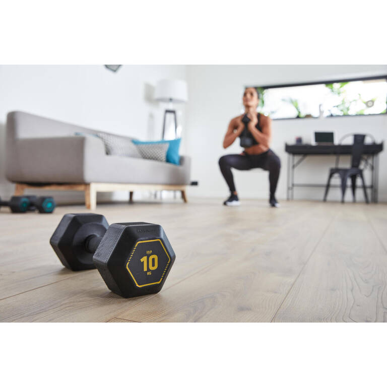 10 kg Cross Training & Weight Training Hexagonal Dumbbell - Black