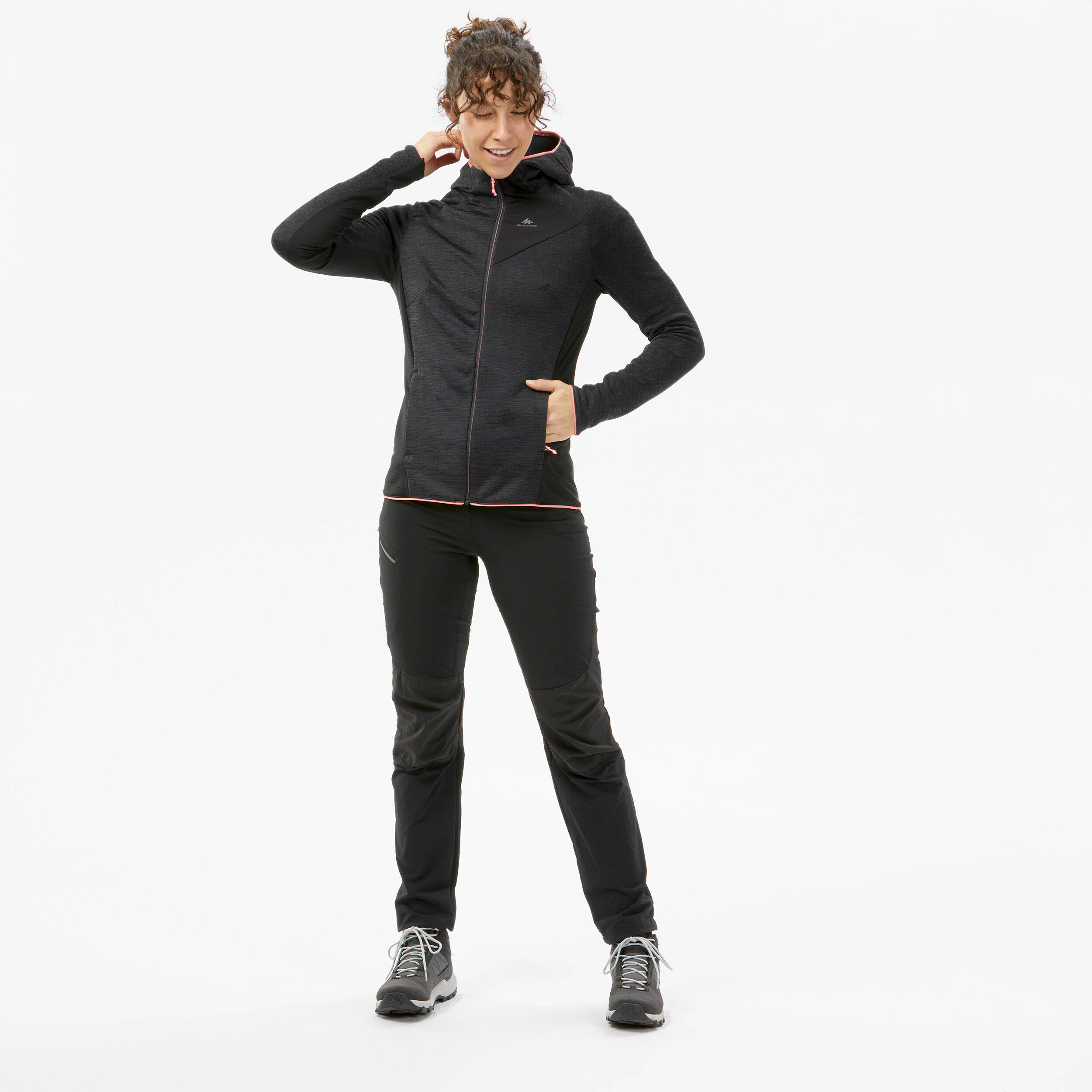 Women Hiking Fleece Jacket MH900 Black -  2