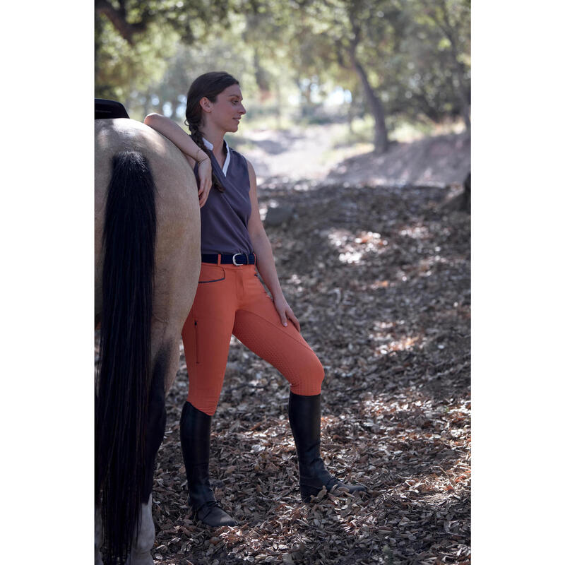 Pantaloni equitazione donna 580 leggeri rossi