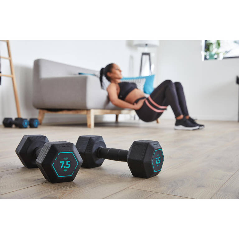 7.5 kg Cross Training and Weight Training Hexagonal Dumbbell - Black