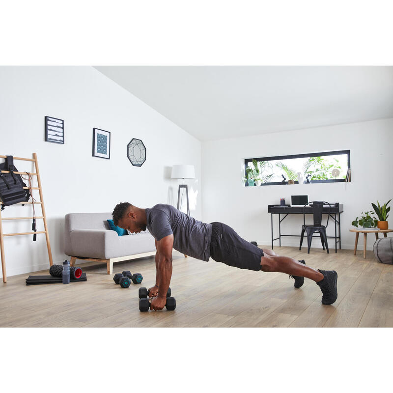 Ganteră HEX DUMBBELL Cross-training din fontă reciclată 17,5 kg Negru