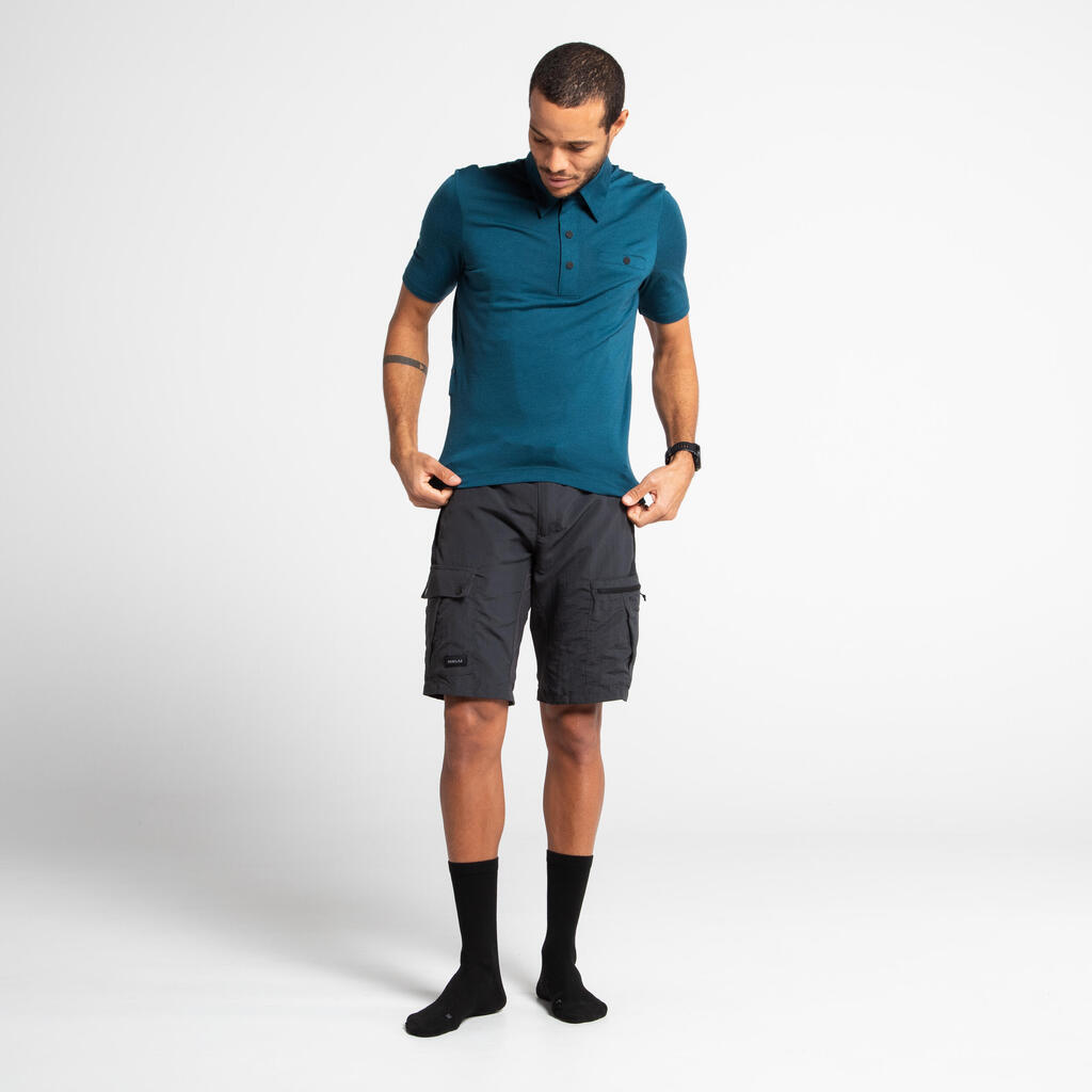 Gravel Cycling and Touring Merino Wool Polo Shirt - Cedar Blue