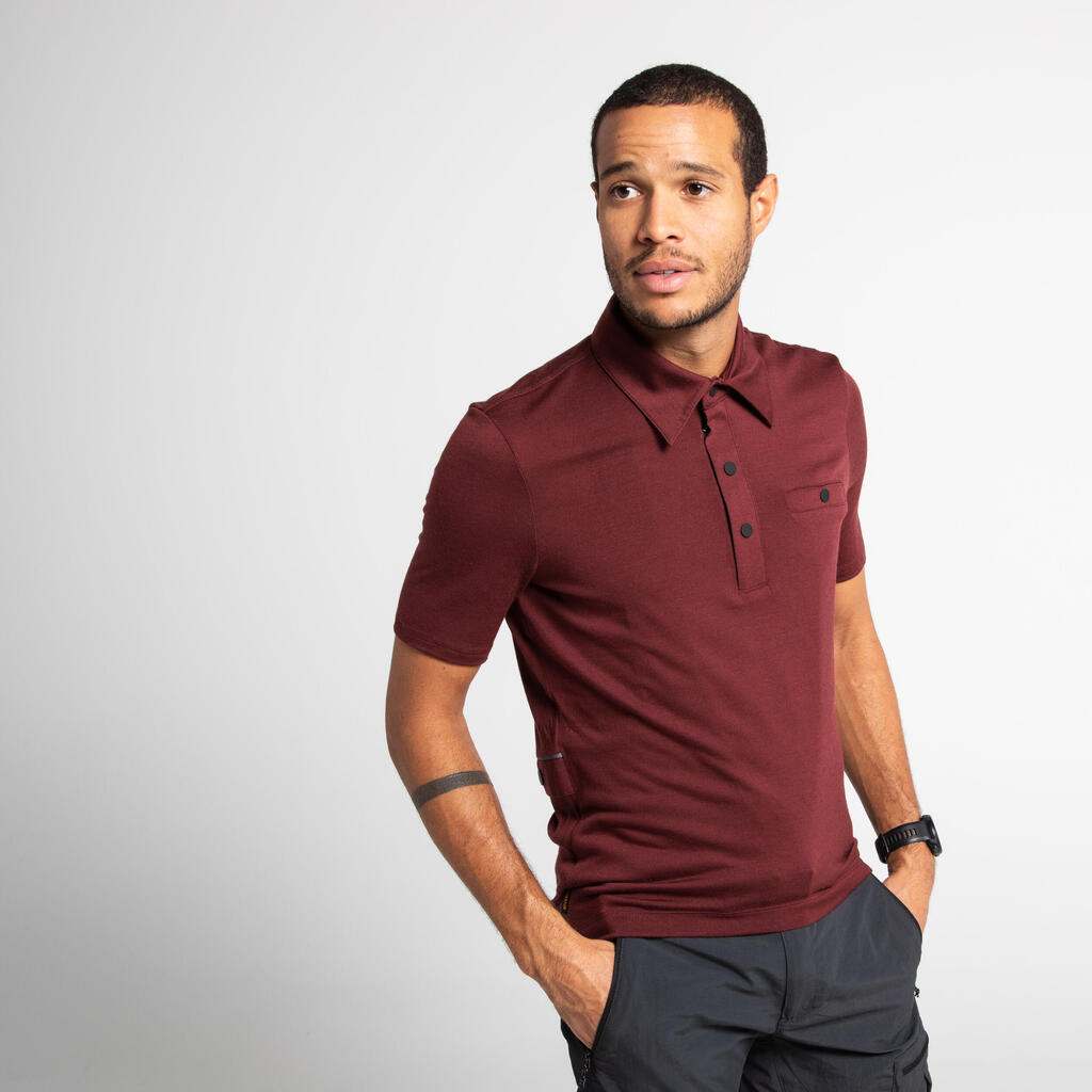 Gravel Cycling and Touring Merino Wool Polo Shirt - Burgundy