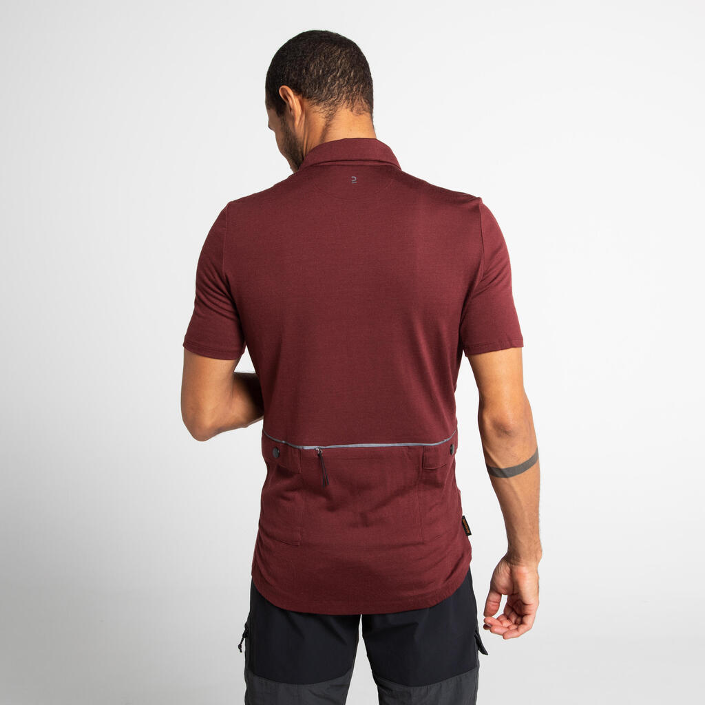 Gravel Cycling and Touring Merino Wool Polo Shirt - Burgundy