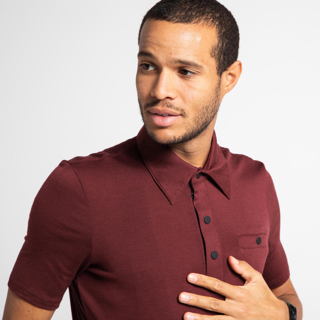 Gravel Cycling and Touring Merino Wool Polo Shirt - Burgundy