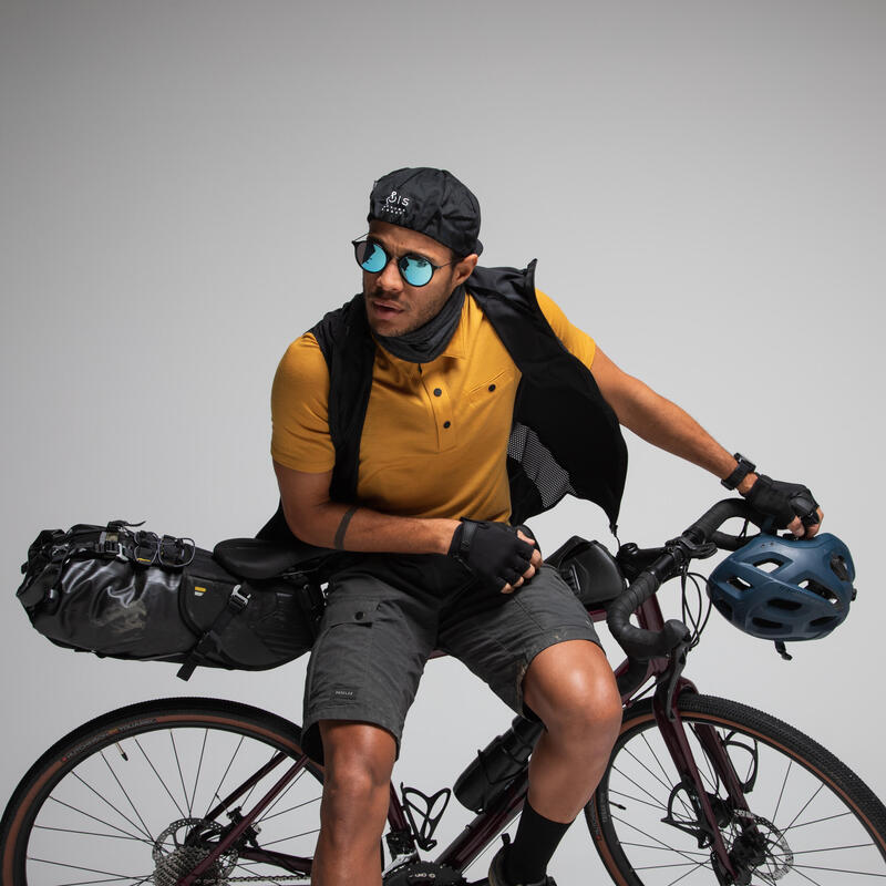 Polo laine Mérinos maillot vélo cycliste gravel et voyage ocre