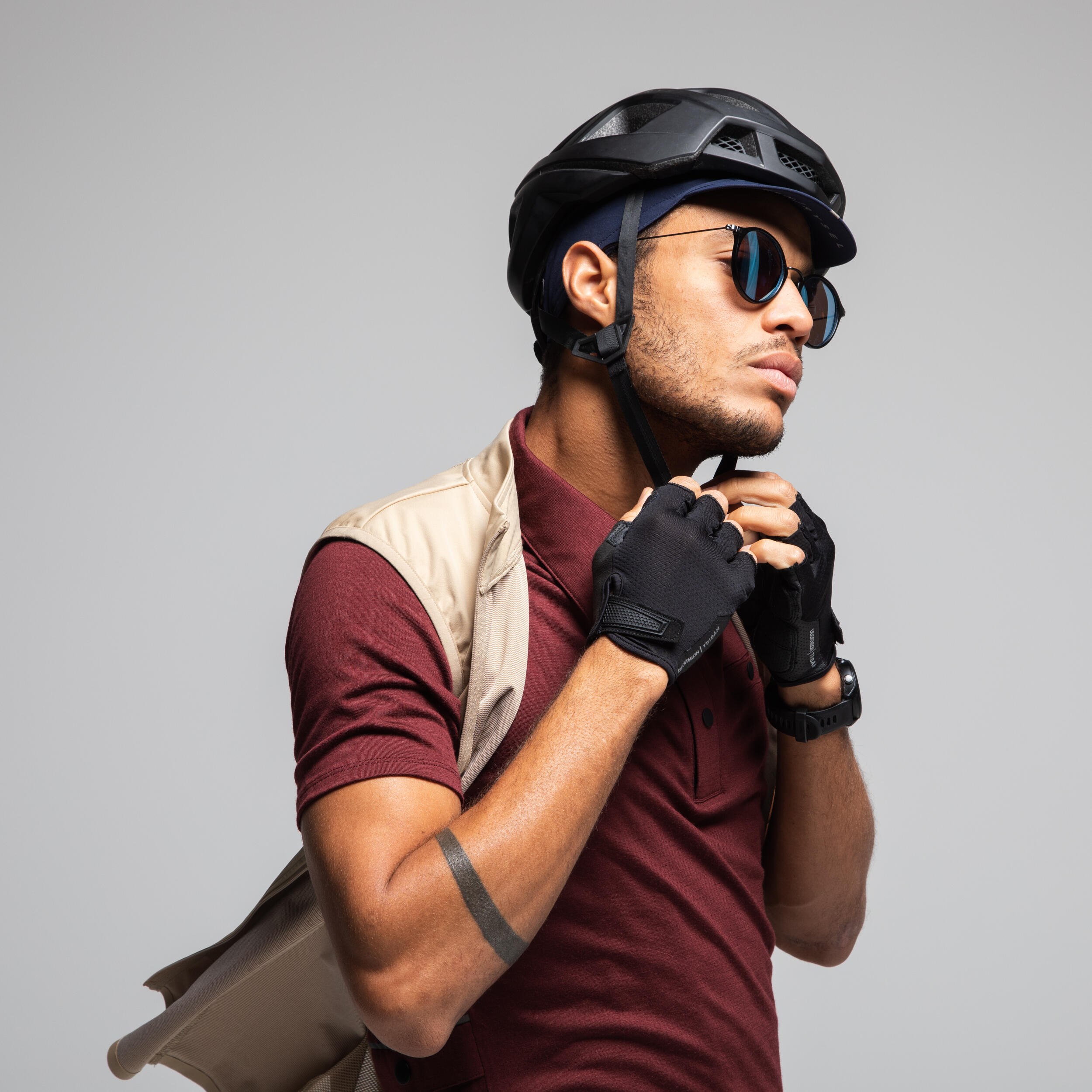 Gravel Cycling and Touring Merino Wool Polo Shirt - Burgundy 9/11