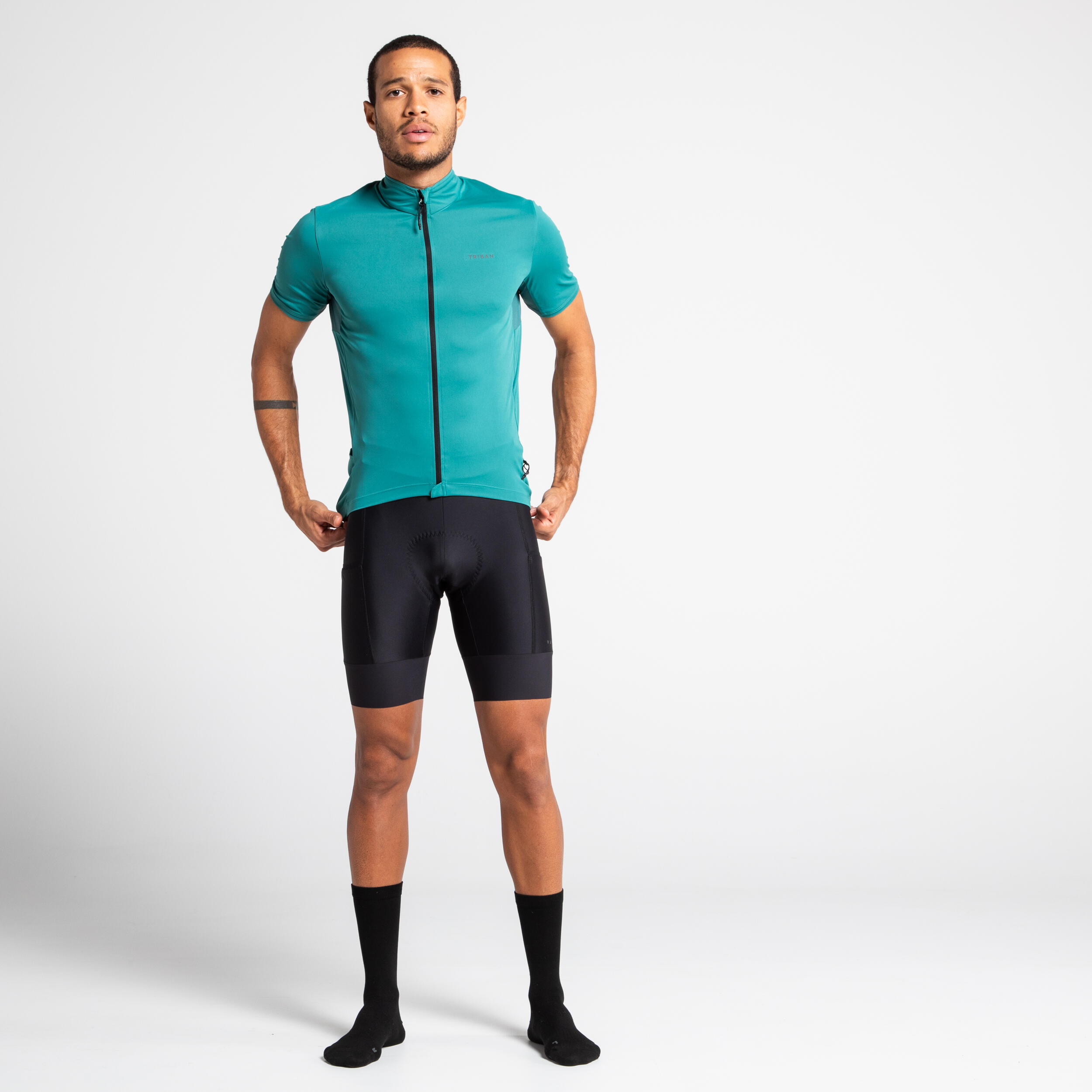 Men's Short-Sleeved Road Cycling Summer Jersey RC500 - Emerald Green 13/15