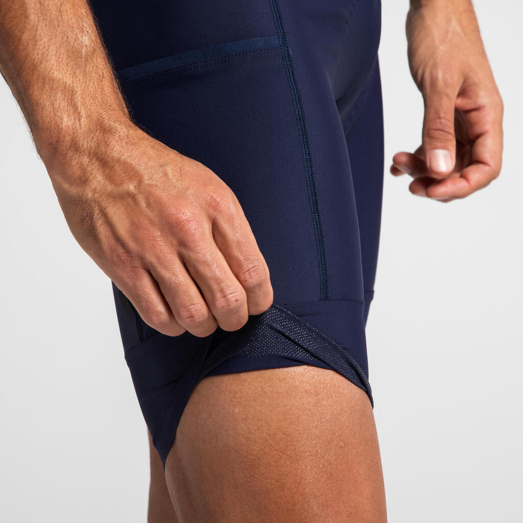 Licras de Ciclismo Carretera RC500 Hombre Azul Marino Tirantes 2 Bolsillos