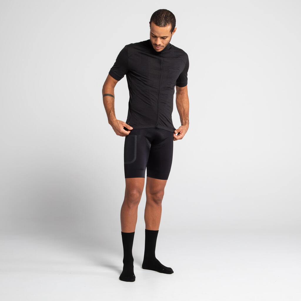 Men's Merino Short-Sleeved Cycling Jersey GRVL900 - Black