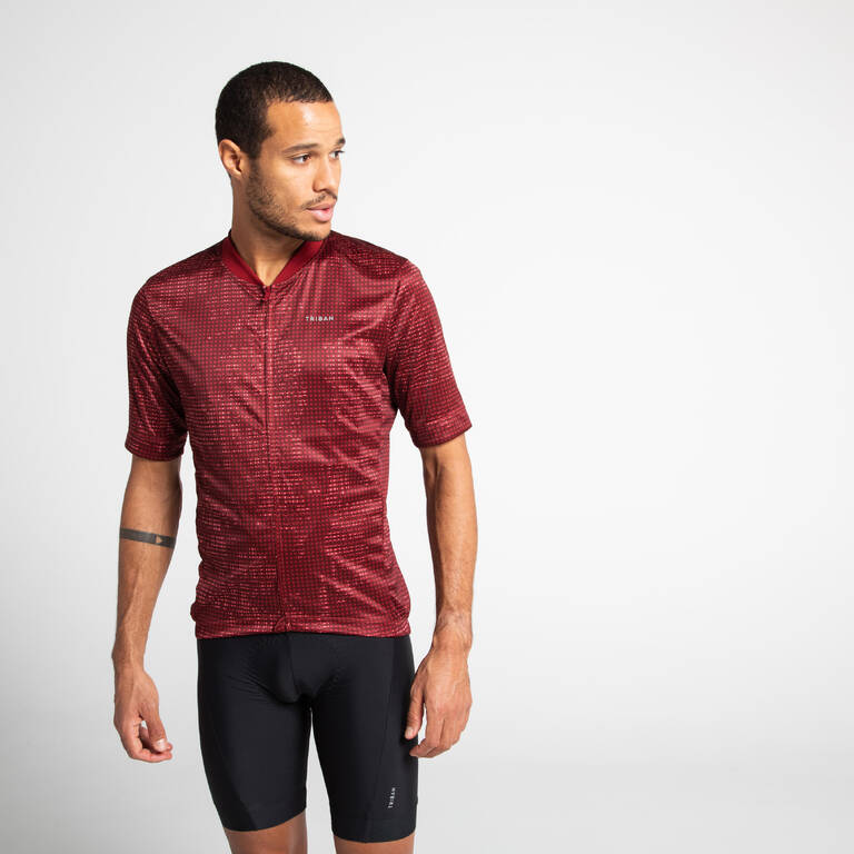 Men's Short-Sleeved Road Cycling Summer Jersey RC100 - Burgundy