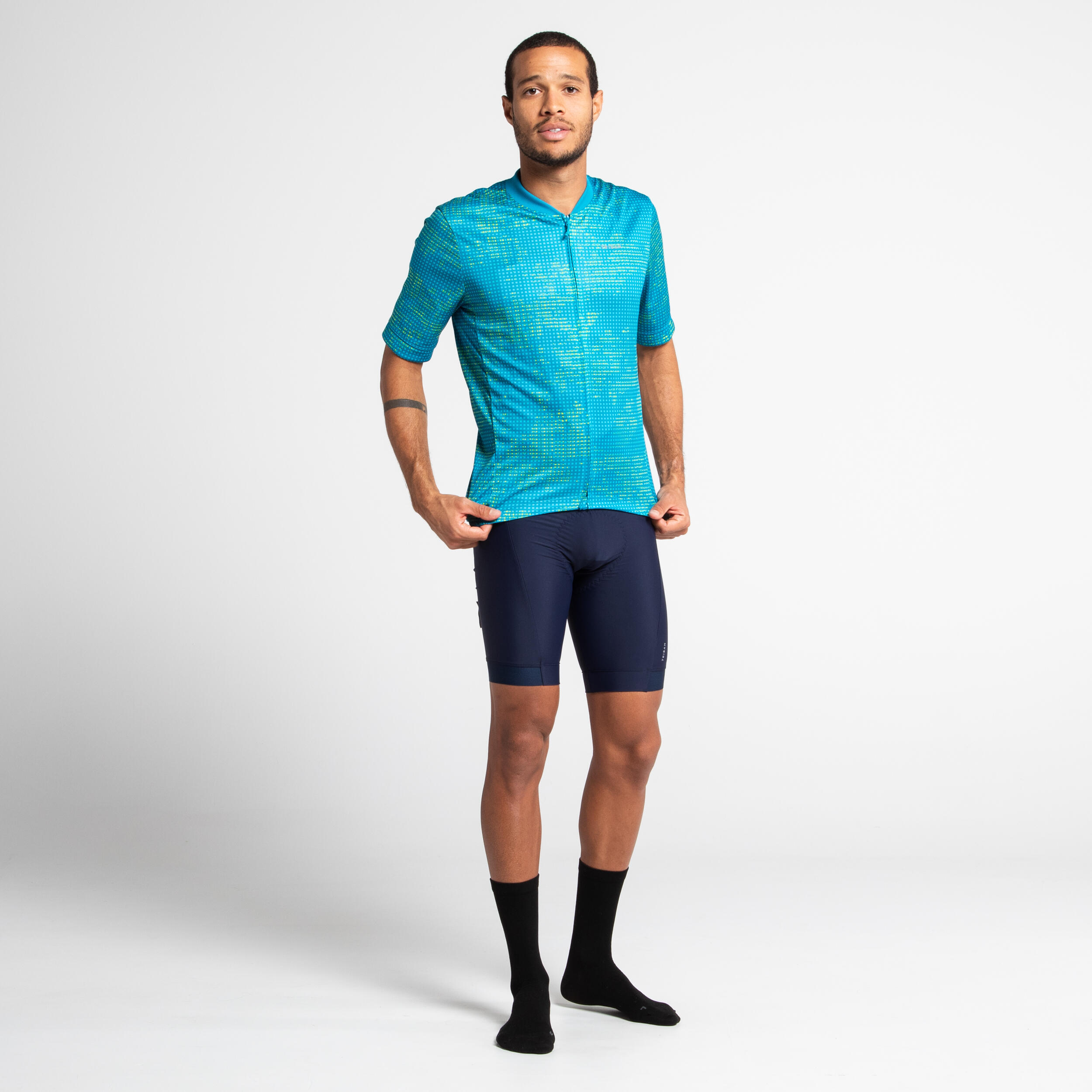 Men's Short-Sleeved Road Cycling Summer Jersey RC100 - Turquoise 2/7