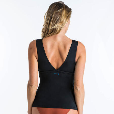 Tankini Swimsuit Top with V-Neck and Removable Padded Cups MARINE - PLAIN BLACK