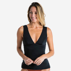 Tankini Swimsuit Top with V-Neck and Removable Padded Cups MARINE - PLAIN BLACK