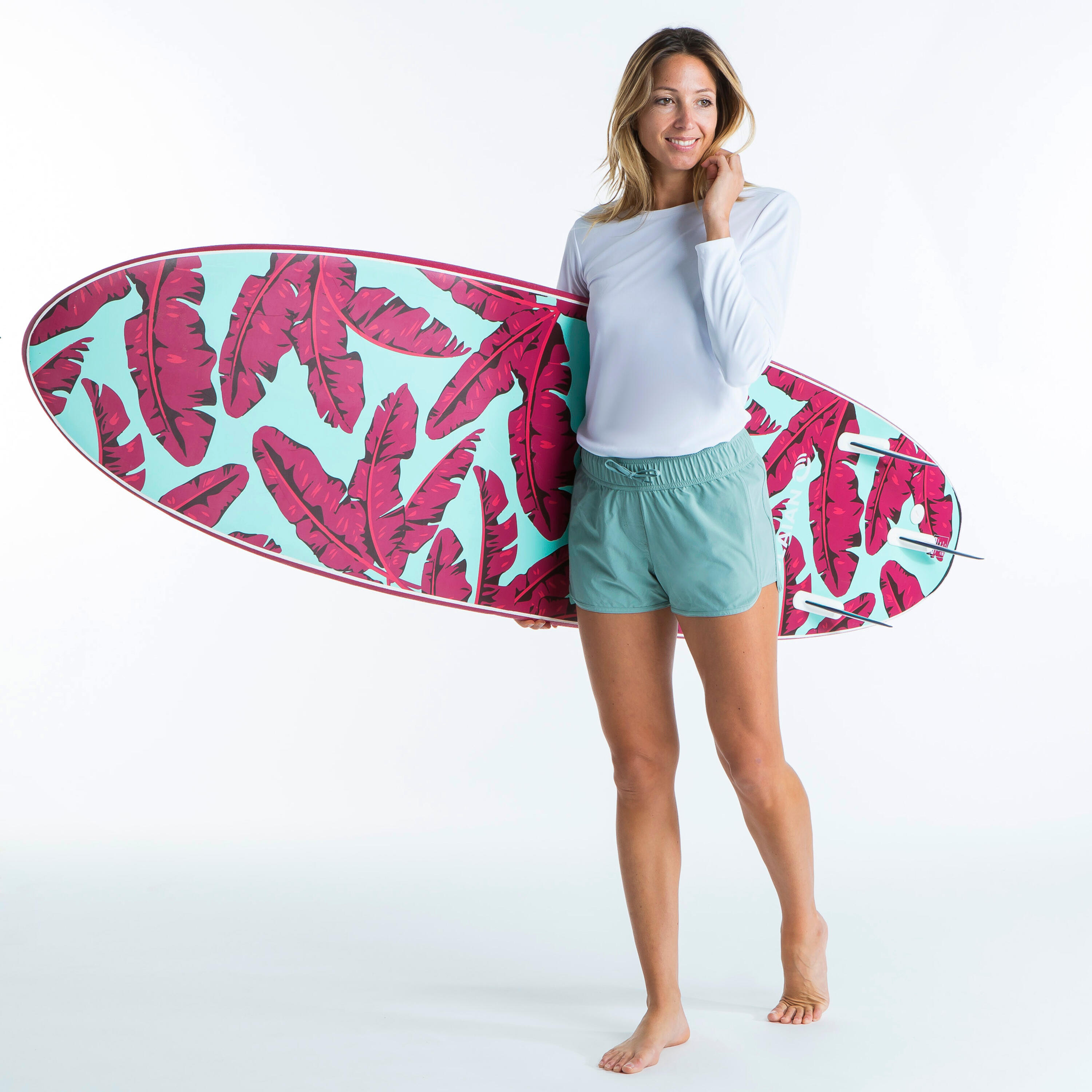 Women's Surfing Boardshorts with Elasticated Waistband & Drawstring TINI - KHAKI 9/10