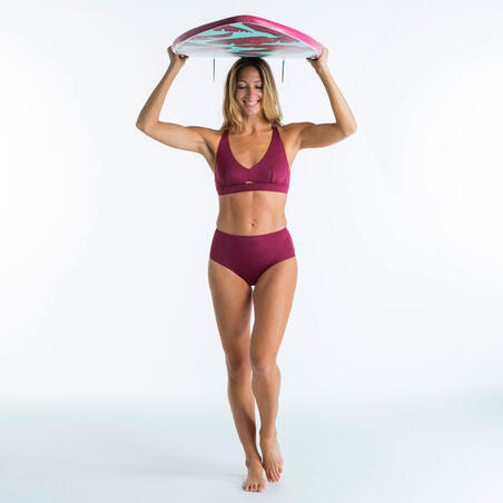 Bas de maillot de bain de surf femme taille haute ROMI ROUGE BORDEAUX -  DECATHLON El Djazair