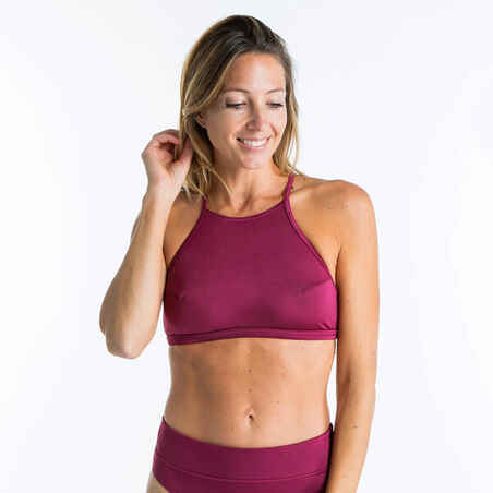 Women's Surfing Swimsuit Crop Top with Open Back ANDREA - BURGUNDY RED