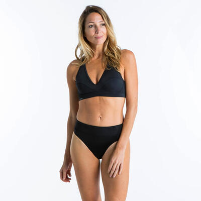 Top bikini Mujer surf deportivo escote V Negro. Disponible en talla gande