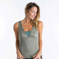 Tankini Swimsuit Top with V-Neck and Removable Padded Cups MARINE - KHAKI