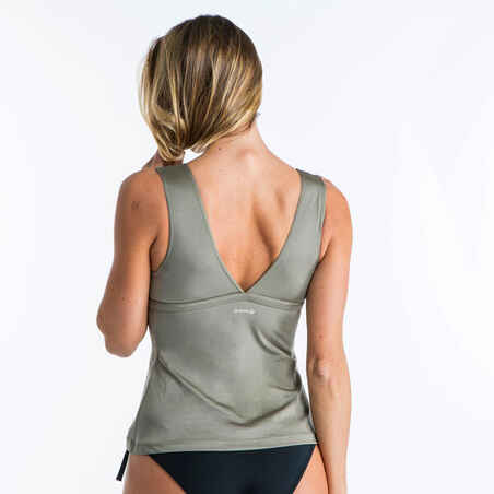 Tankini Swimsuit Top with V-Neck and Removable Padded Cups MARINE - KHAKI