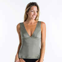 Tankini Swimsuit Top with V-Neck and Removable Padded Cups MARINE - KHAKI