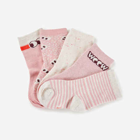 Pqt. de 5 calcetines largos para niños - Básico rosa con motivos 