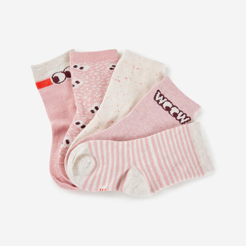 Hoge sokken voor kinderen set van 5 basic roze met motief