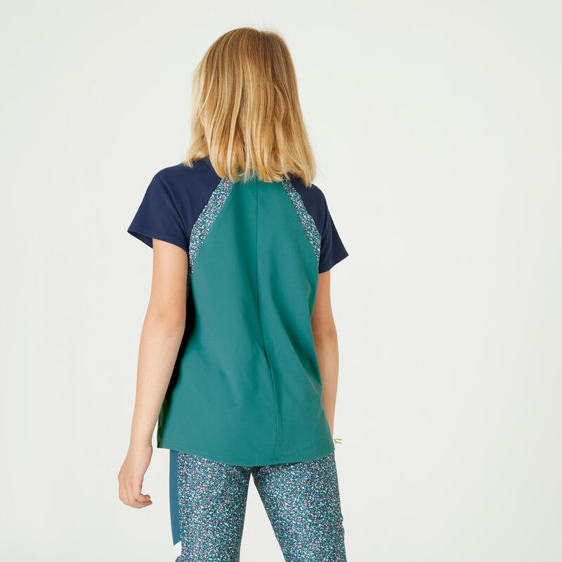 T-shirt bambina ginnastica S 500 morbida e traspirante verde con stampa