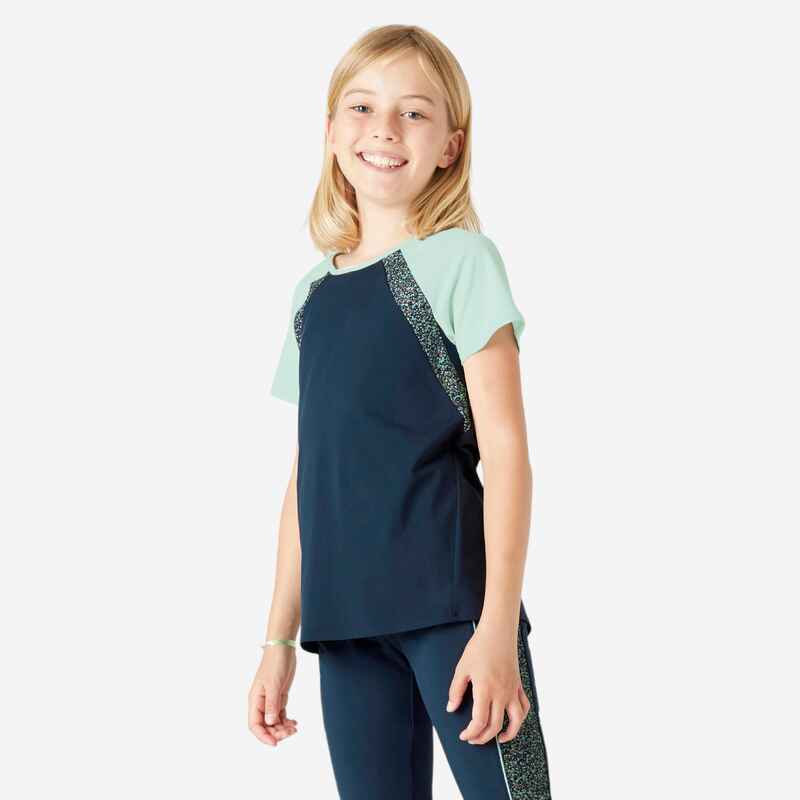 Girls' Breathable T-Shirt S500 - Navy with Print