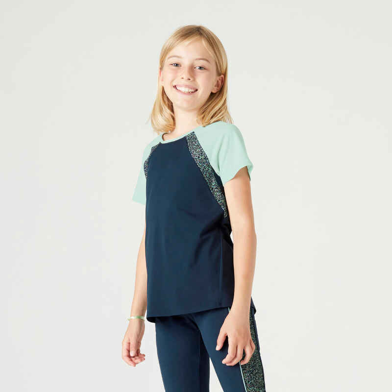 Girls' Breathable T-Shirt S500 - Navy with Print