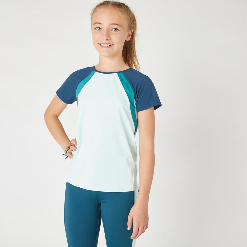 Camiseta gimnasia deportiva manga corta transpirable Niños Domyos S500 verde