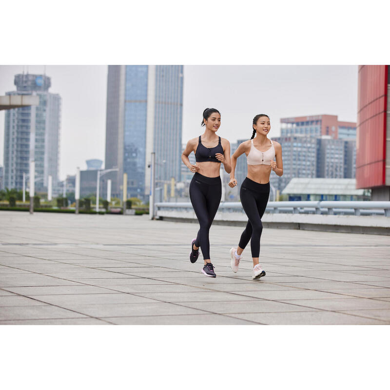 Sport-BH Damen Bustier Reissverschluss extrastarker Halt - schwarz