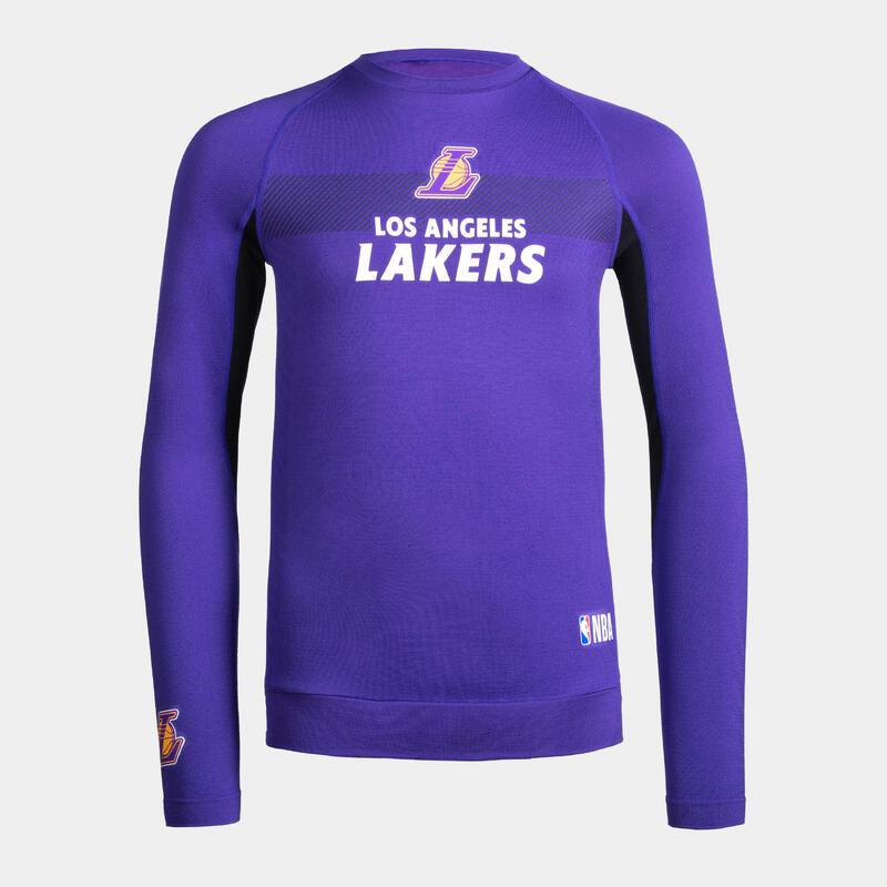 Dětský basketbalový spodní dres s dlouhým rukávem NBA Lakers fialový 