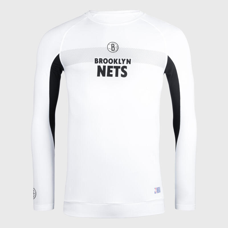 SOUS MAILLOT MANCHES LONGUES BASKETBALL -COUPE SLIM- HOMME UT500LS BLANC NETS