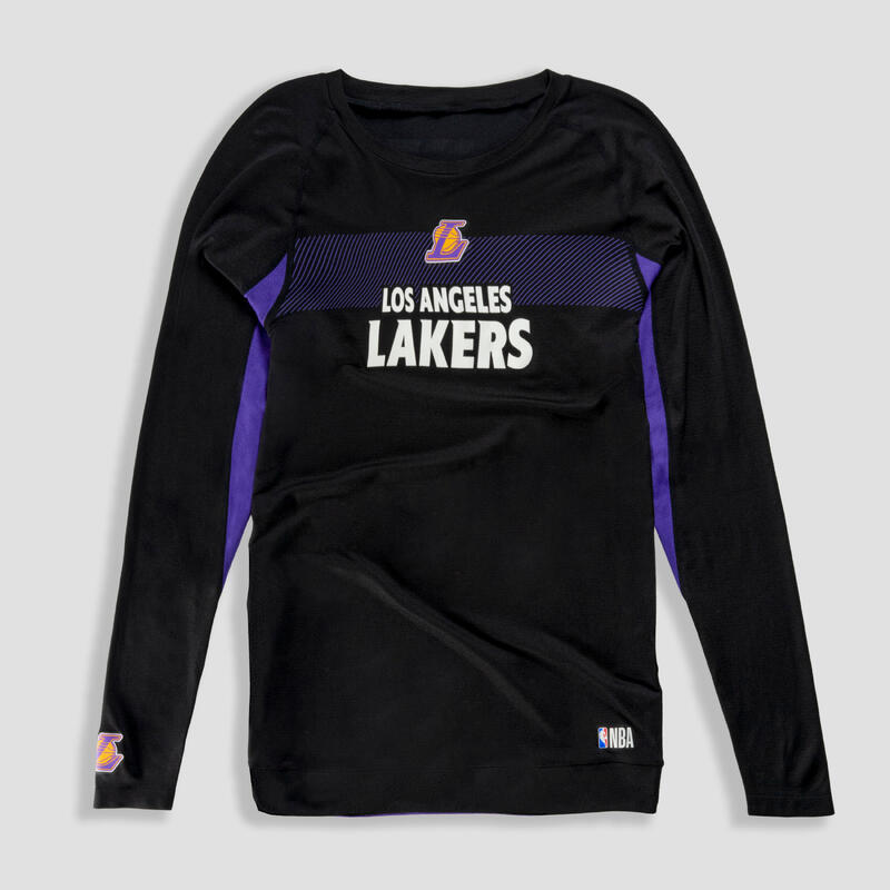 Men's Long-Sleeved Slim Fit Basketball Base Layer UT500LS - Black Lakers