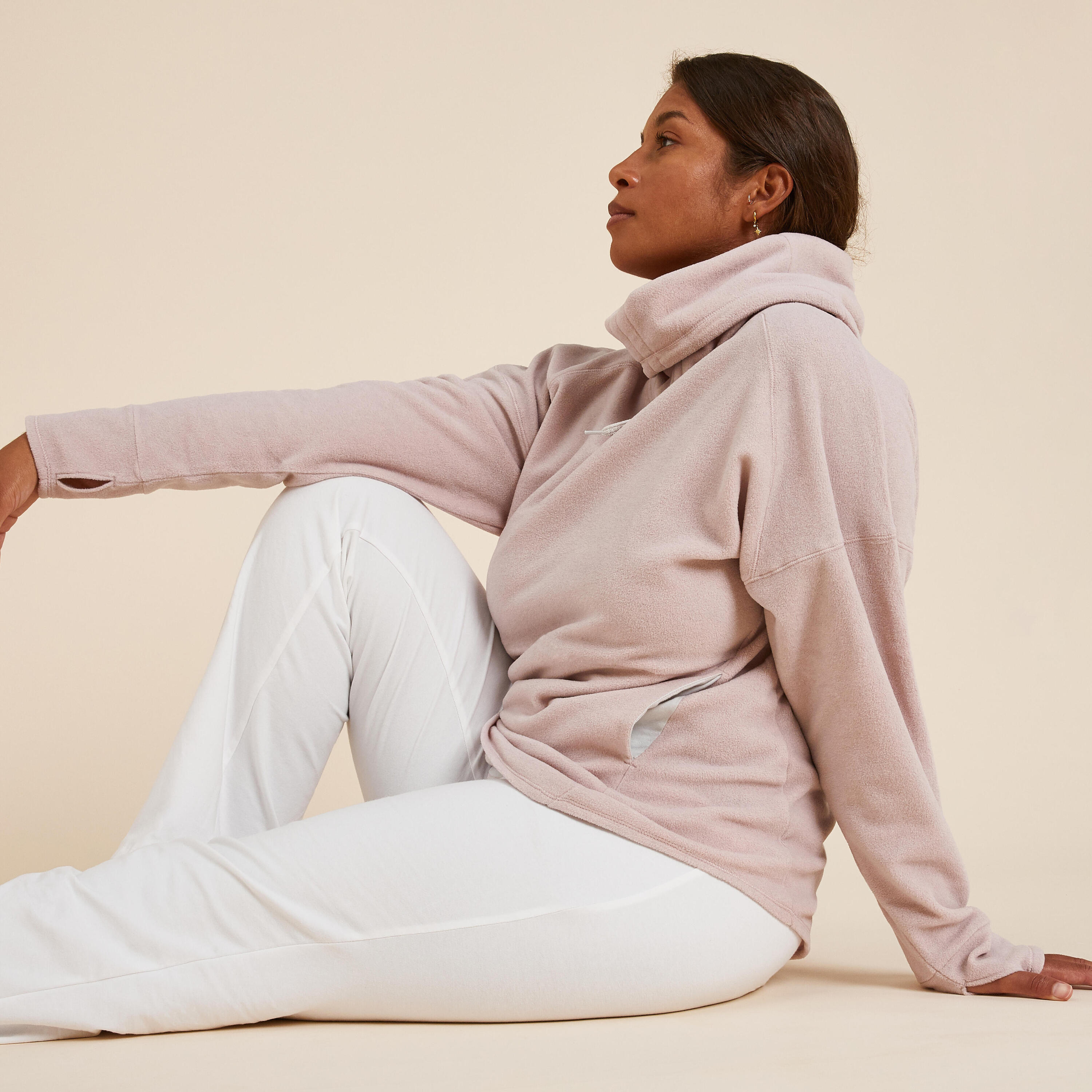 Sudadera Tejido Polar Relajación Yoga Mujer Rosa Jaspeado 3/6
