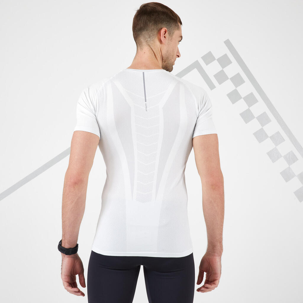 Vīriešu skriešanas bezvīļu T krekls “Kiprun Run 500 Comfort Skin”, balts