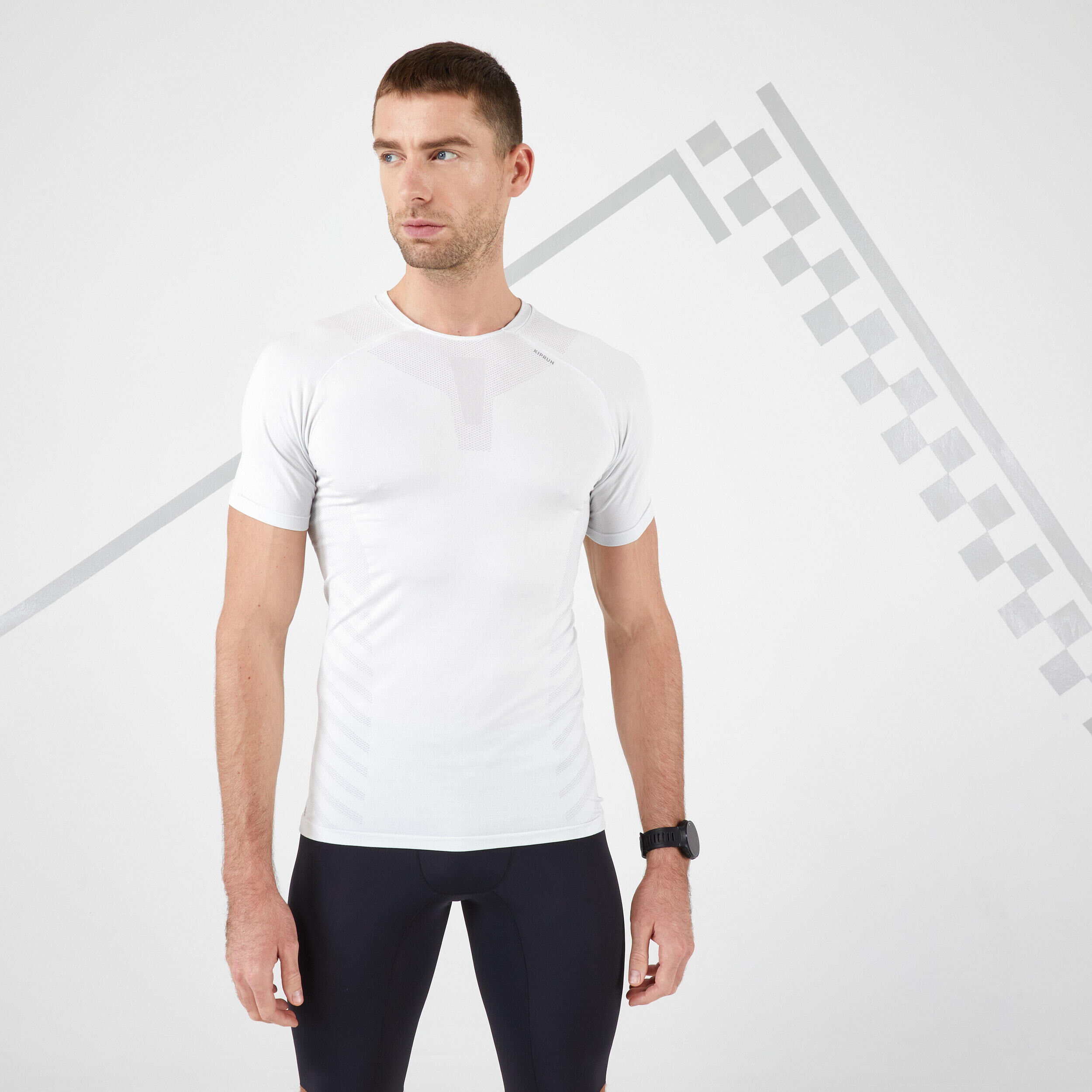 KIPRUN Men's Running Seamless T-shirt Kiprun Run 500 Comfort Skin White