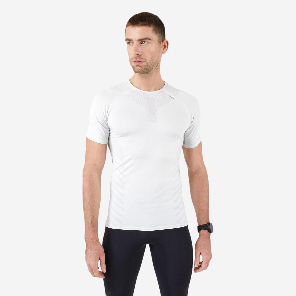 T-shirt de running sans couture homme - kiprun run 500 confort skin blanc