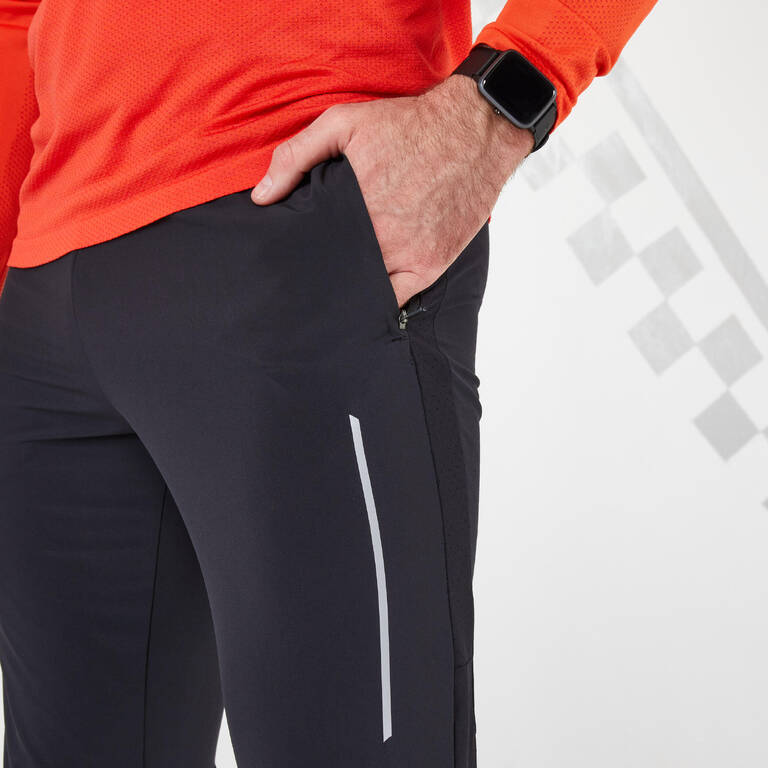 MEN'S FITTED RUNNING TROUSERS LIGHT BLACK