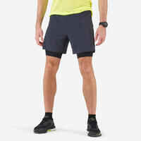 Kiprun Men's Running 2-in-1 Tight Shorts - grey black