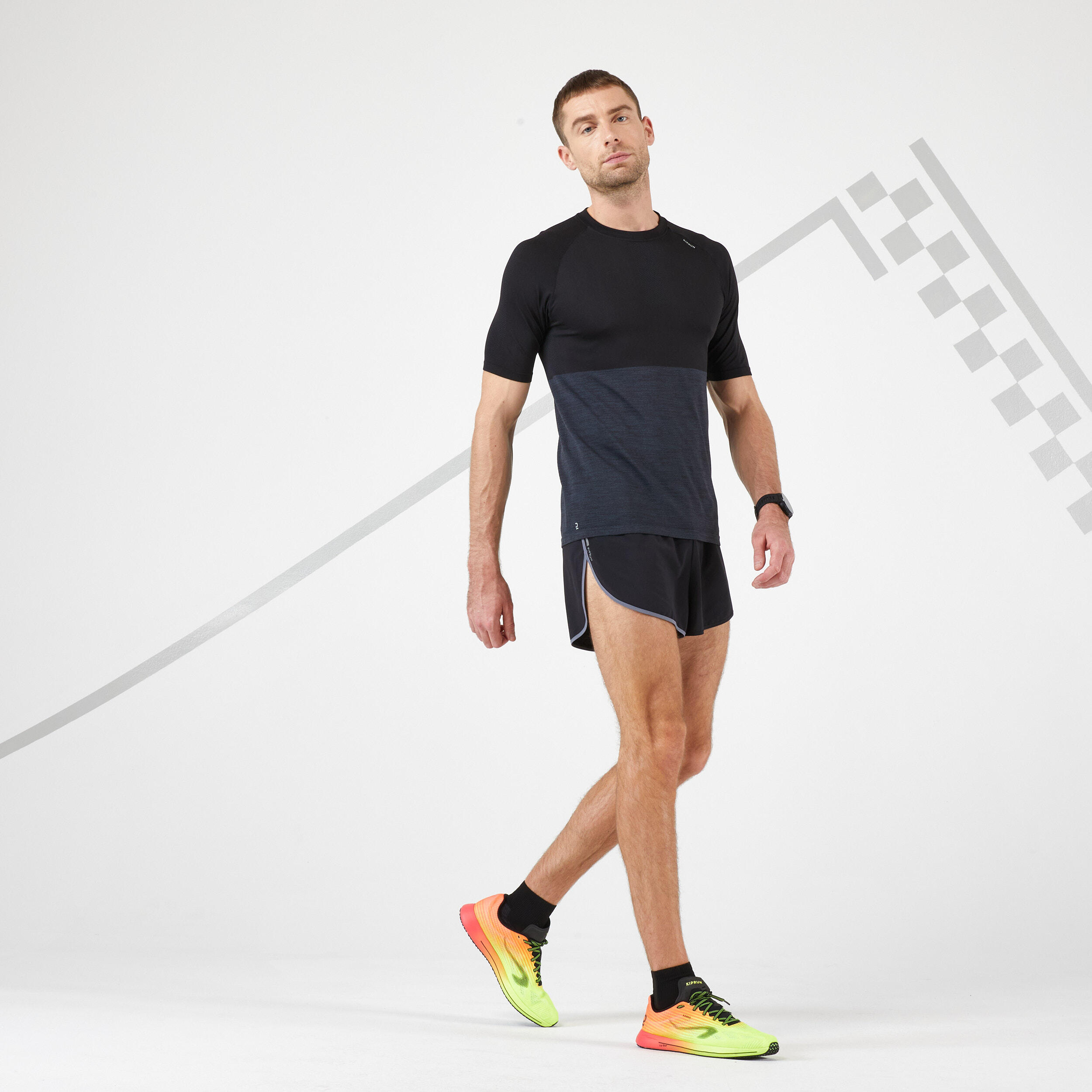 Men's Running T-Shirt - Grey/Black - KIPRUN