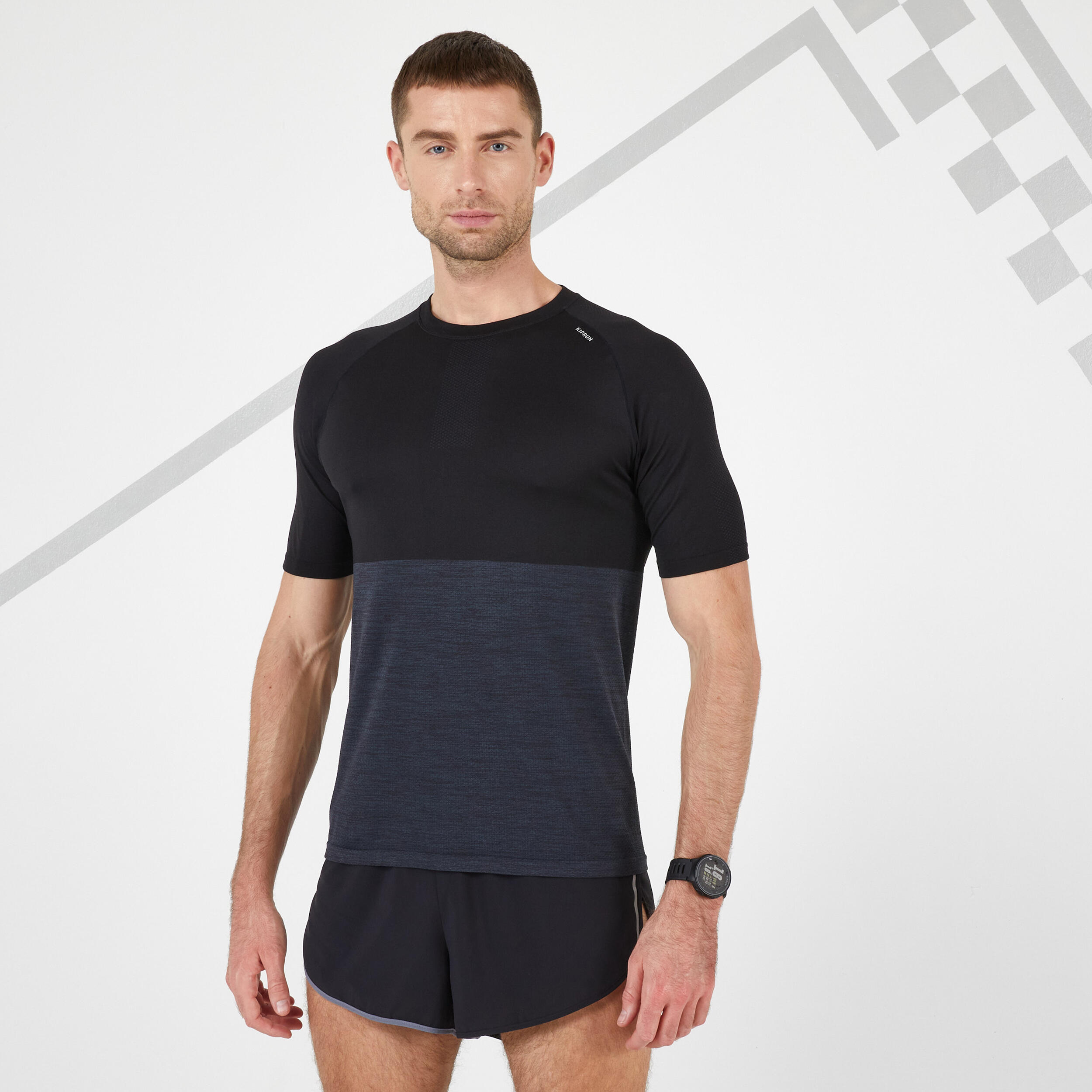 Men's Running T-Shirt - Grey/Black - KIPRUN