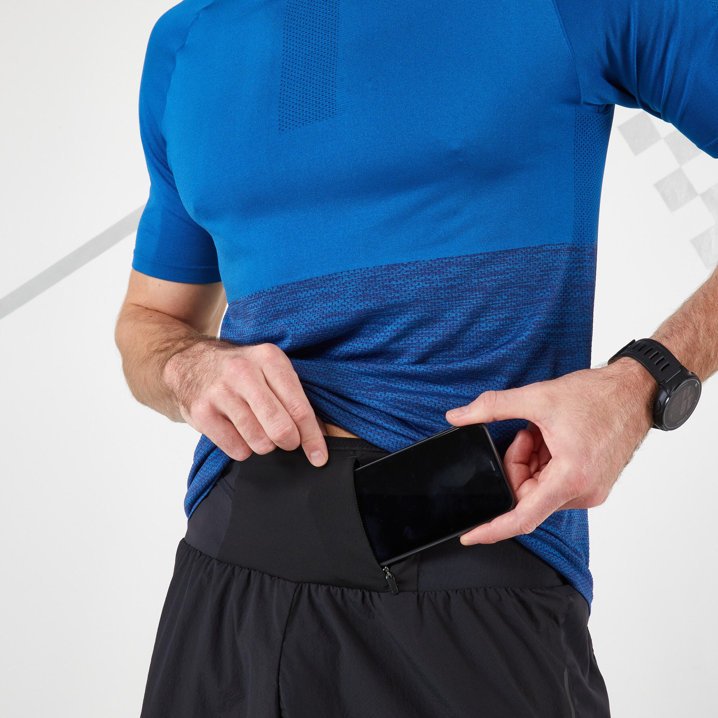 KIPRUN MEN'S MARATHON RUNNING SHORTS WITH CARRY POCKETS BLACK