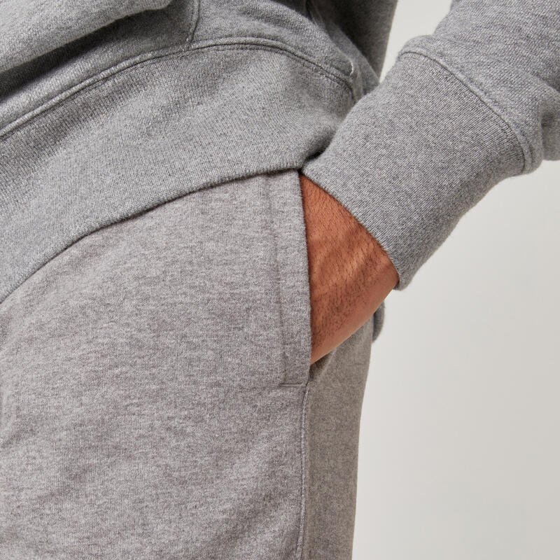 Pantaloni uomo fitness 500 slim misto cotone grigi