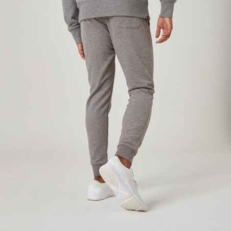 Pantalón chándal fitness algodón ajustado Hombre Domyos 500+ gris claro